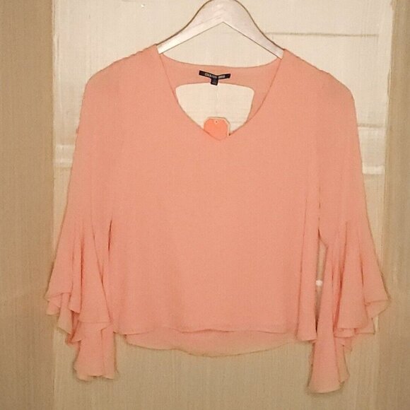 Gianni Bini Womens New Orange Flowy Cropped Bell Sleeve Blouse Small - Picture 1 of 8
